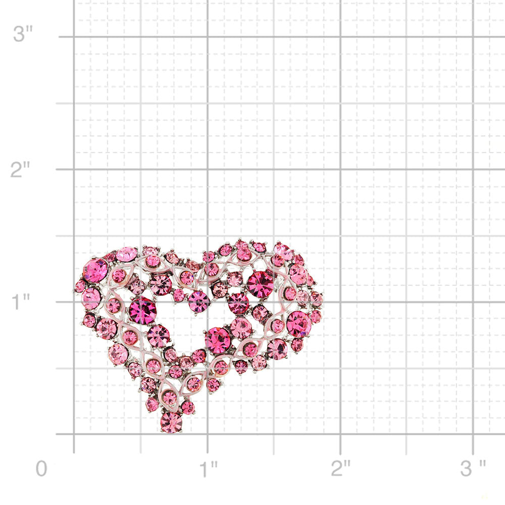 Pink Crystal Heart Pin Brooch