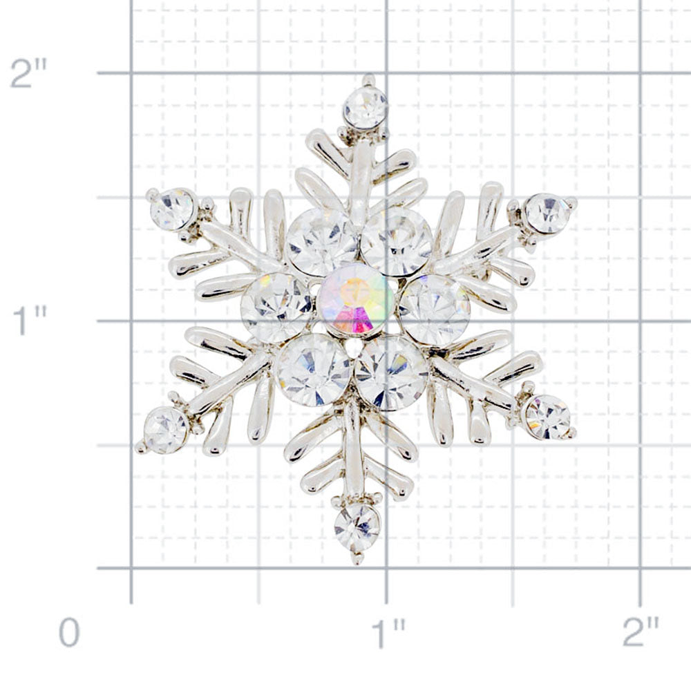 Chrome Christmas Snowflake Crystal Brooch and Pendant