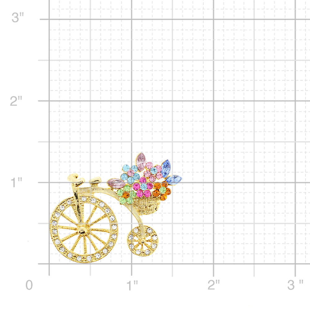 Flower Basket Crystal Bicycle Pin Brooch