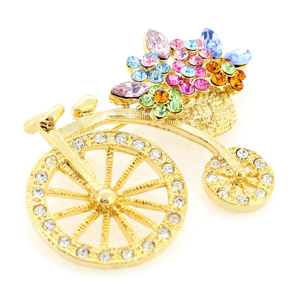 Flower Basket Crystal Bicycle Pin Brooch