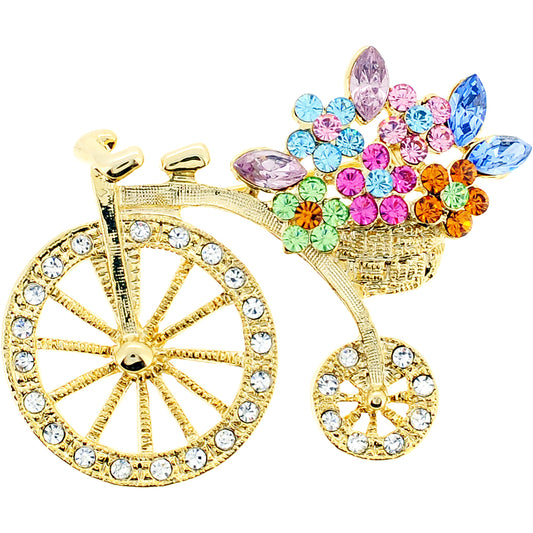Flower Basket Crystal Bicycle Pin Brooch