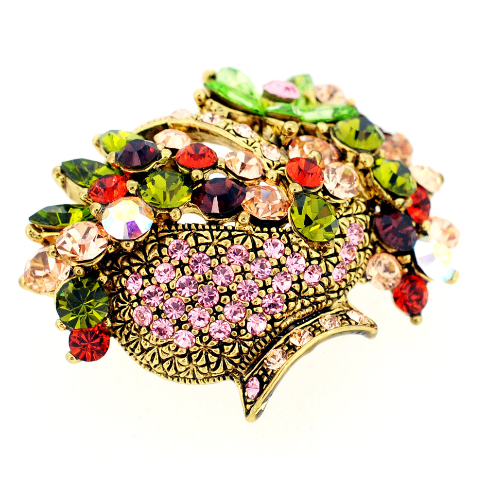 Mutlicolor Crystal Flower Basket Pin Swarovski Crystal Flower Pin Brooch
