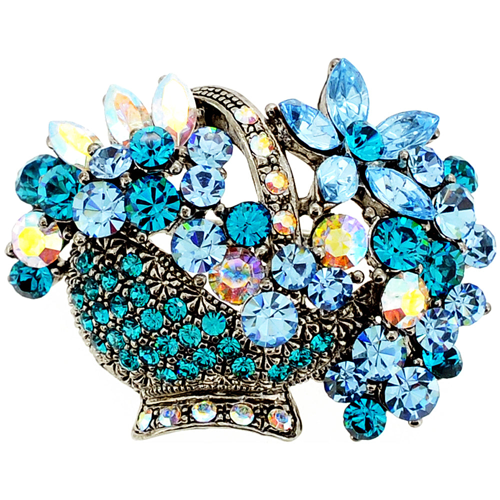 Mutlicolor Crystal Blue Flower Basket Pin Swarovski Crystal Flower Pin Brooch