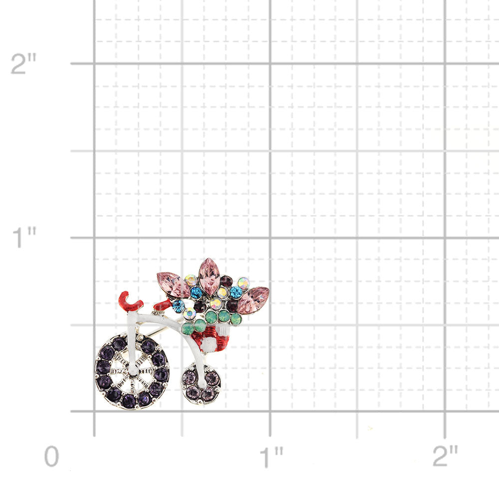 Purple Penny-farthing With Flower Basket Crystal Bicycle Pin Brooch
