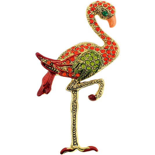 Multicolor Flamingo Crystal Pin Brooch