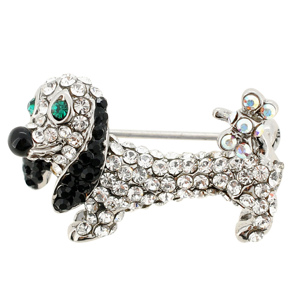 Crystal Dachshund Dog Pin Brooch