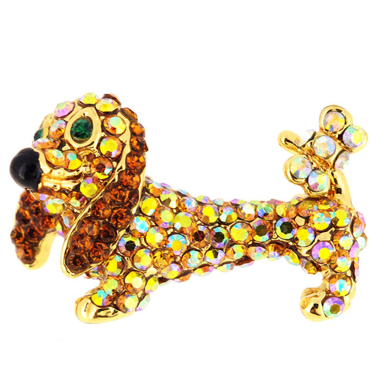 Dachshund Dog Pin Crystal Animal Pin Brooch