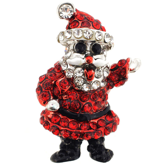 Red Christmas Santa Claus Crystal Lapel Pin