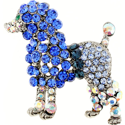 Multi Blue Poodle Dog Crystal Pin Brooch
