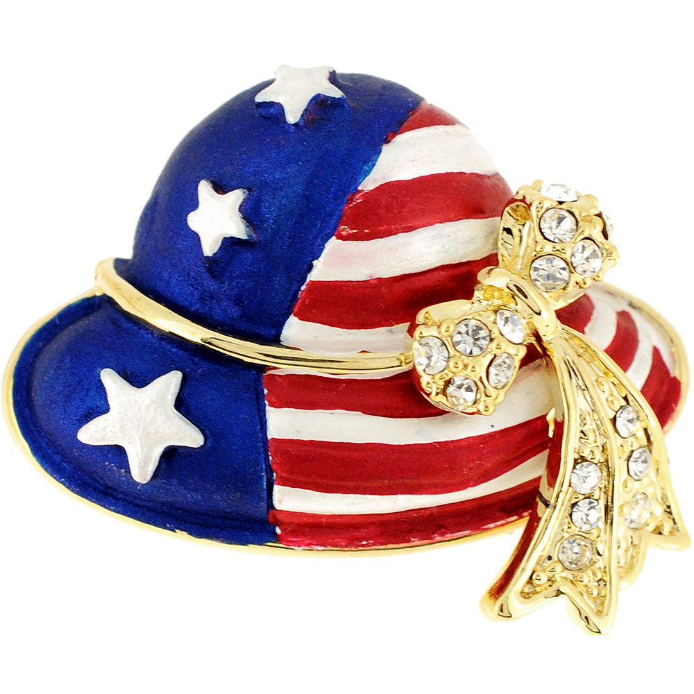 Patriotic American Flag Hat Crystal Pin Brooch