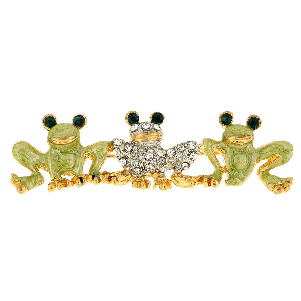 Triple Frogs Crystal Pin Brooch