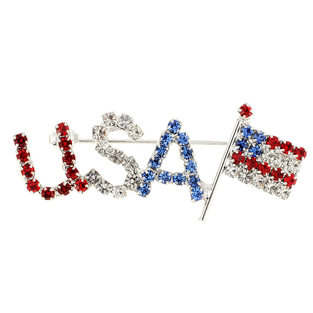 American Flag USA Patriotic Crystal Pin Brooch