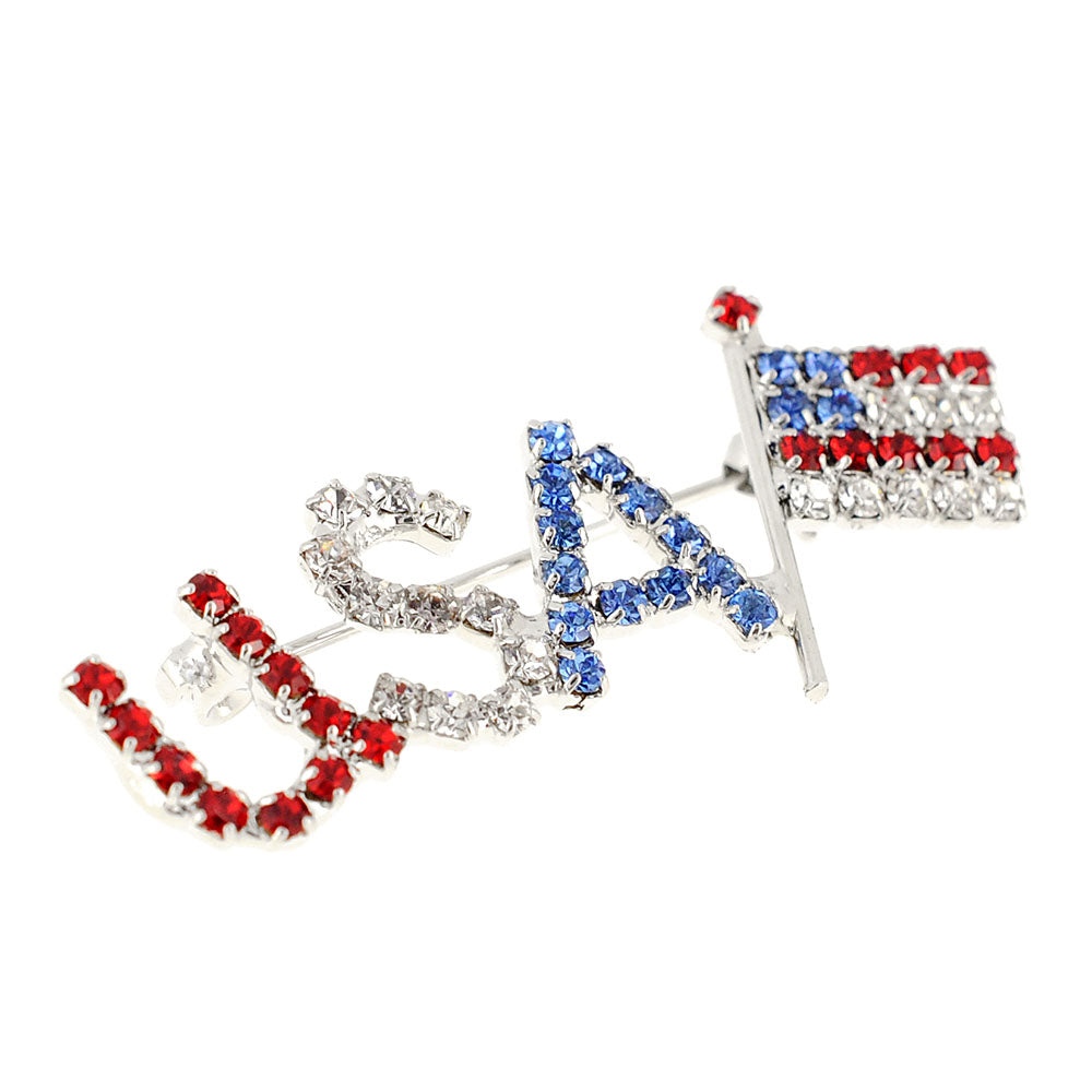 American Flag USA Patriotic Crystal Pin Brooch