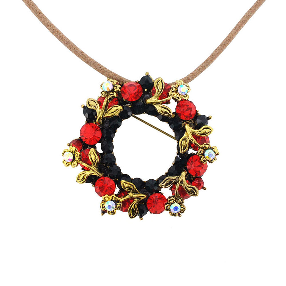 Vintage style Red Crystal Wreath Pin And Pendant