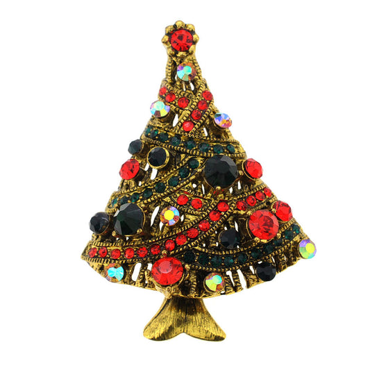Vintage Style Multicolor Crystal Christmas Tree Pin Brooch
