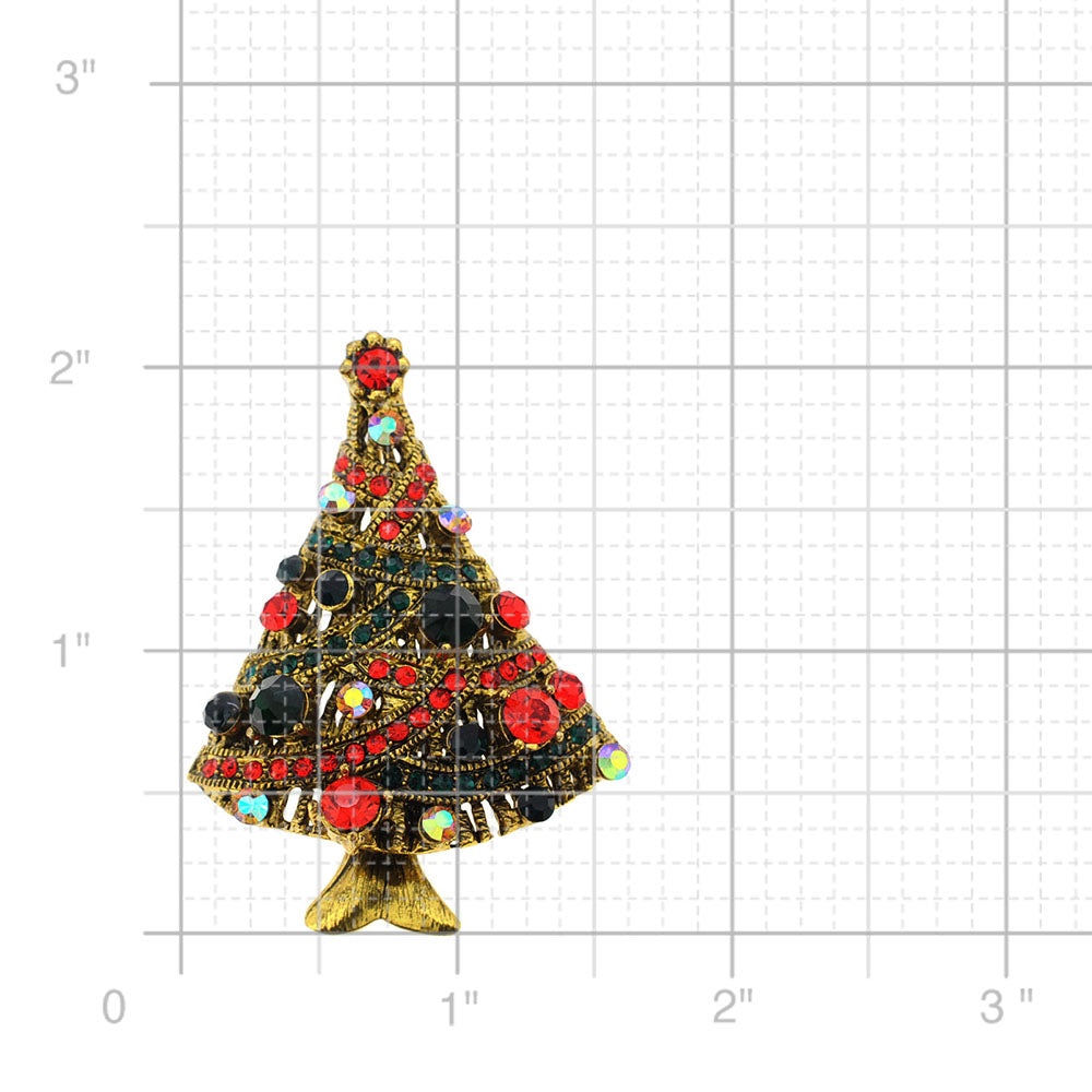 Vintage Style Multicolor Crystal Christmas Tree Pin Brooch