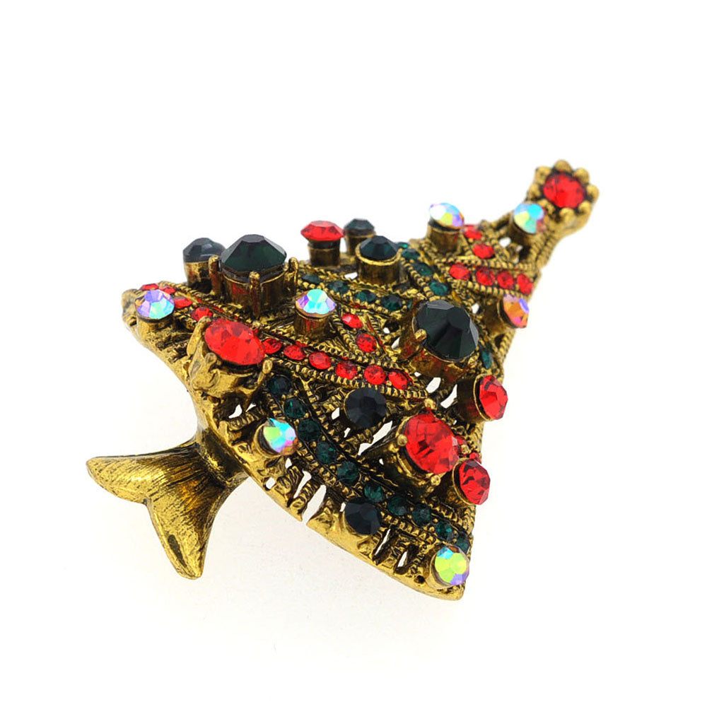 Vintage Style Multicolor Crystal Christmas Tree Pin Brooch