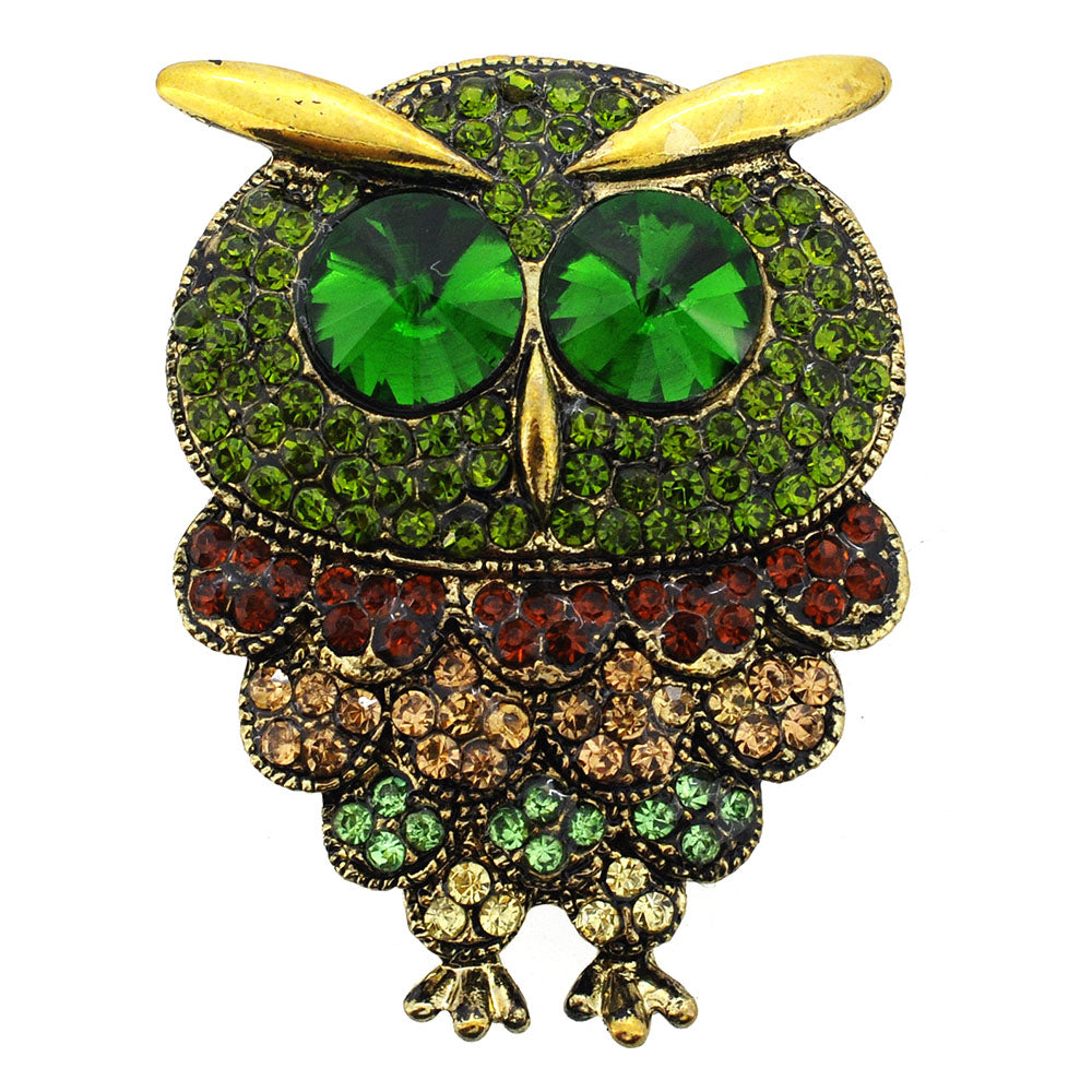 Vintage Style Multicolor Crystal Owl Bird Pin Brooch