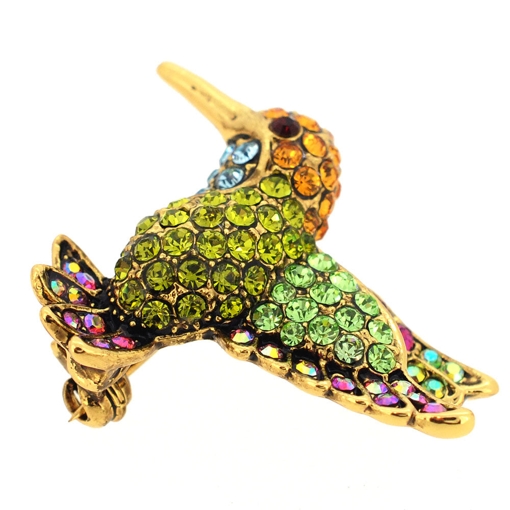 Multicolor Hummingbird Swarovski Crystal Lapel Pin