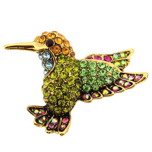 Multicolor Hummingbird Swarovski Crystal Lapel Pin