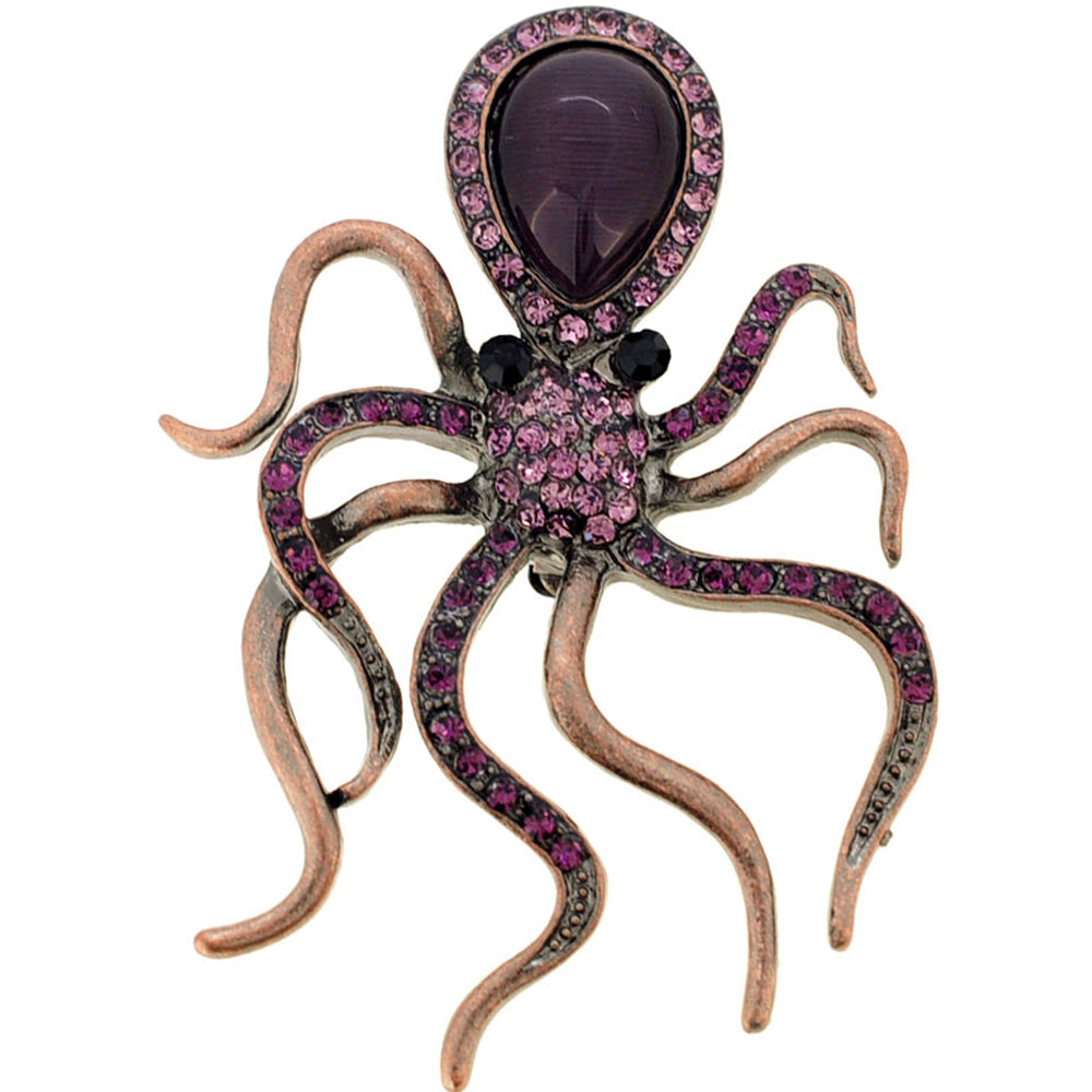 Vintage Style Amethyst Purple Octopus Crystal Pin Brooch