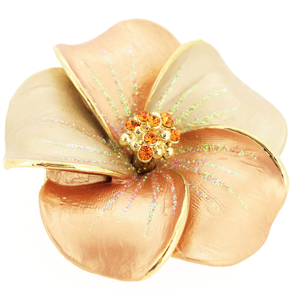 Golden Brown Hawaiian Plumeria Swarovski Crystal Flower Brooch And Pendant