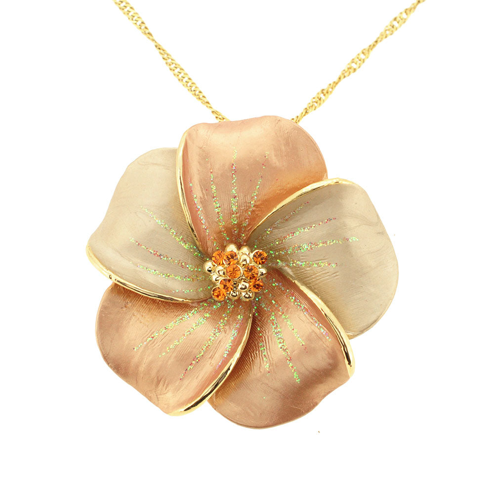 Golden Brown Hawaiian Plumeria Swarovski Crystal Flower Brooch And Pendant