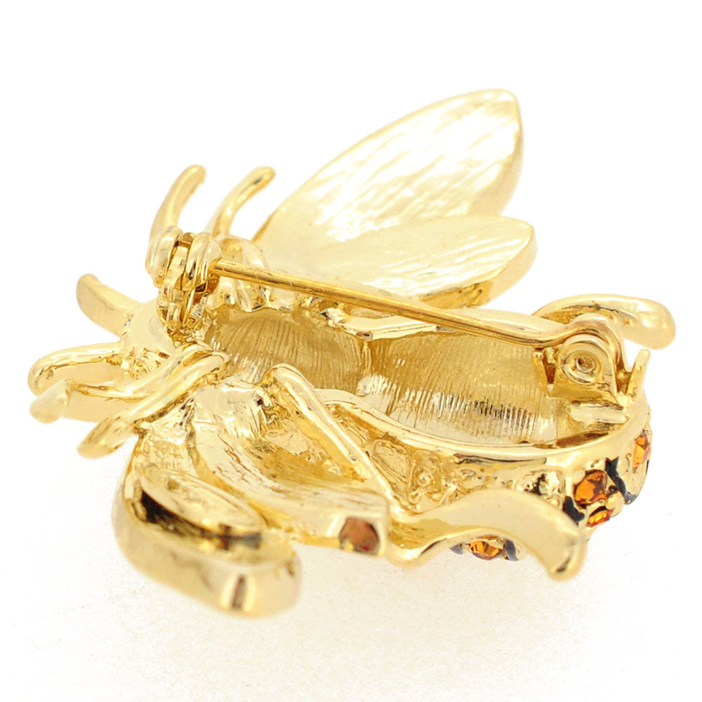 Golden Bee Crystal Bug Pin Brooch