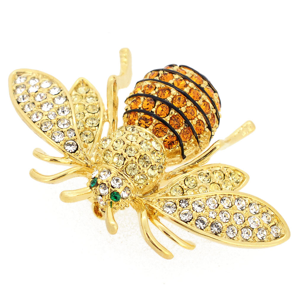 Golden Bee Crystal Bug Pin Brooch