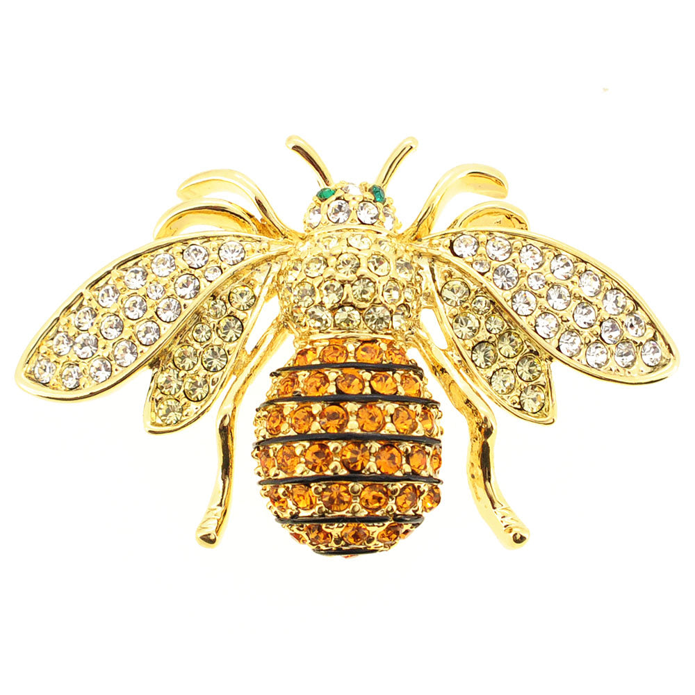 Golden Bee Crystal Bug Pin Brooch