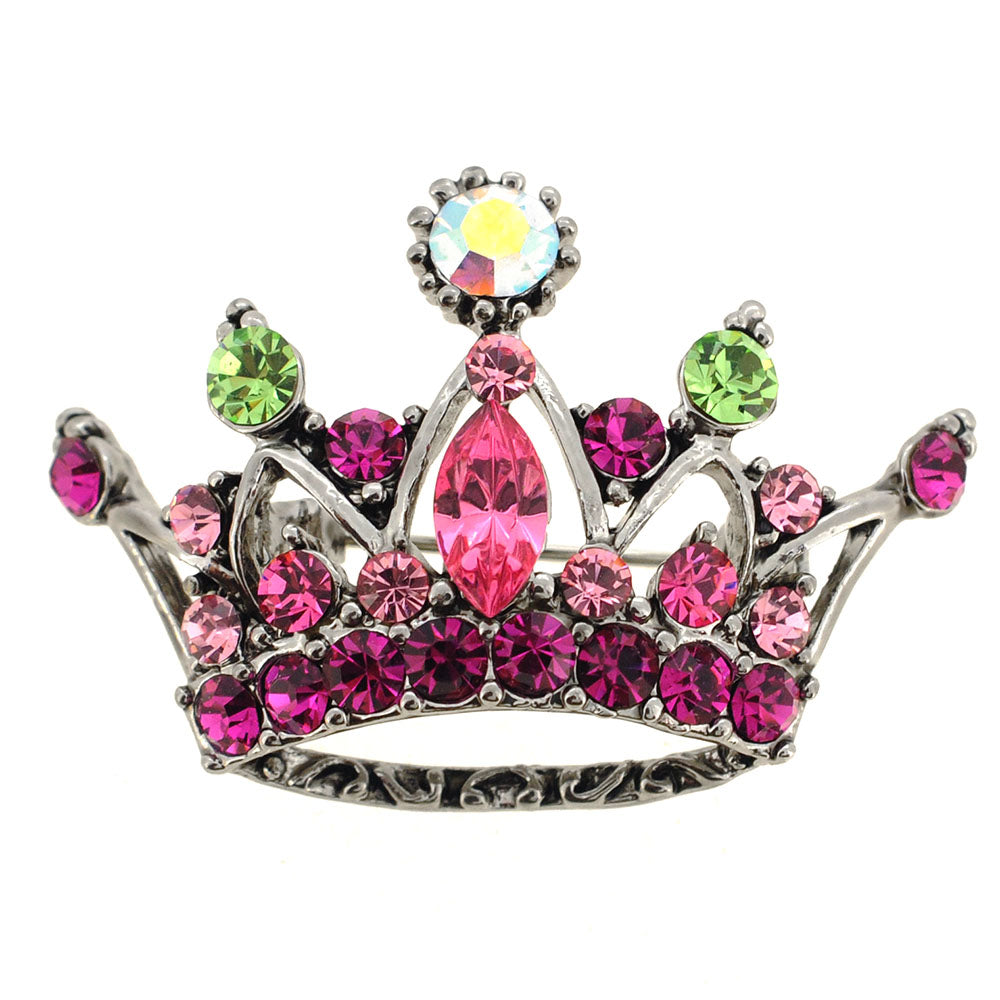 Pink Crystal Crown Pin Brooch