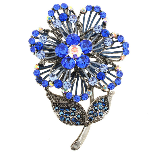 Blue Swarovski Crystal Flower Pin Brooch And Pendant