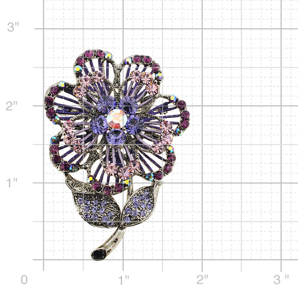 Purple Swarovski Crystal Flower Pin Brooch And Pendant