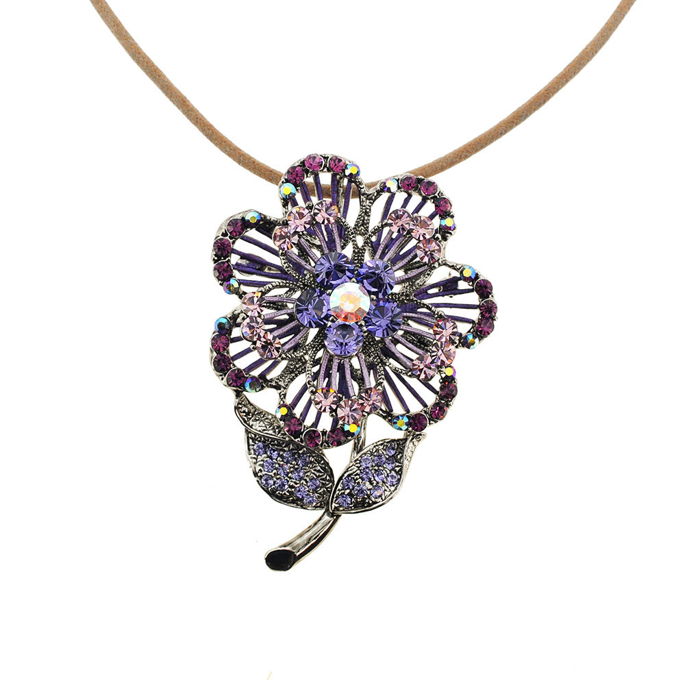 Purple Swarovski Crystal Flower Pin Brooch And Pendant
