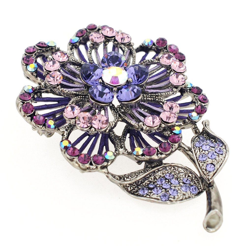 Purple Swarovski Crystal Flower Pin Brooch And Pendant