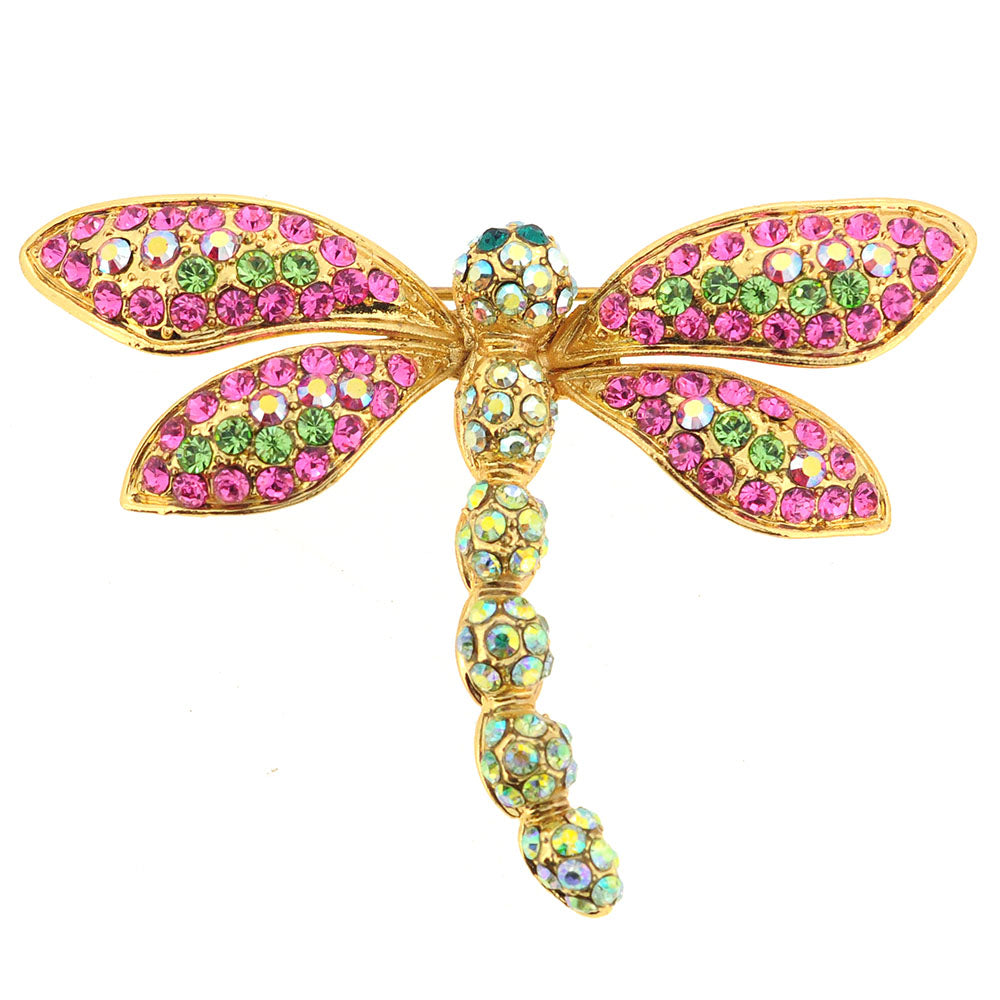 Pink Dragonfly Crystal Pin Brooch