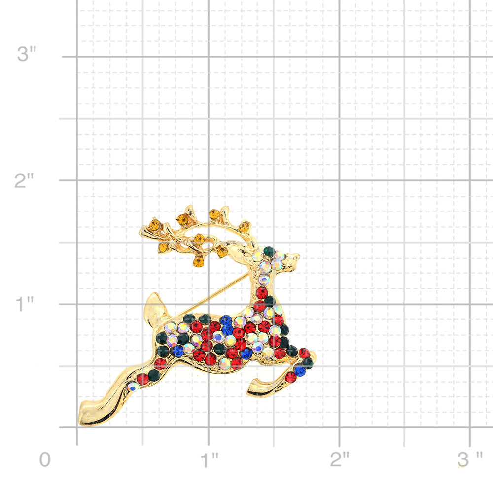 Multicolor Christmas Reindeer Swarovski Crystal Pin Brooch