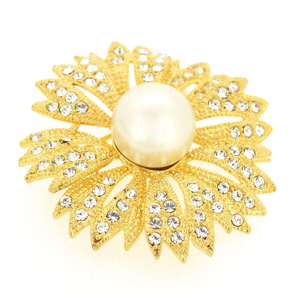 Golden Pearl Daisy Flower Pin Brooch