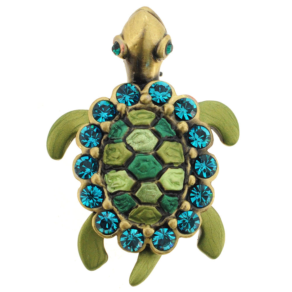 Green Sea Turtle Swarovski Crystal Brooch Pin