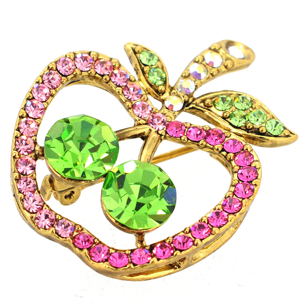 Multi Fuchsia Apple Crystal Fruit Pin Brooch