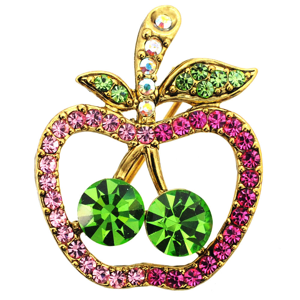 Multi Fuchsia Apple Crystal Fruit Pin Brooch