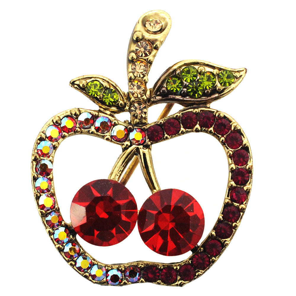 Multi Ruby Red Apple Crystal Fruit Pin Brooch