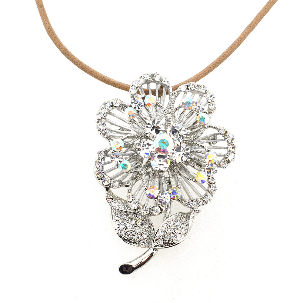 White Swarovski Crystal Flower Pin Brooch And Pendant