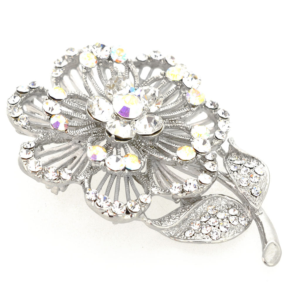 White Swarovski Crystal Flower Pin Brooch And Pendant