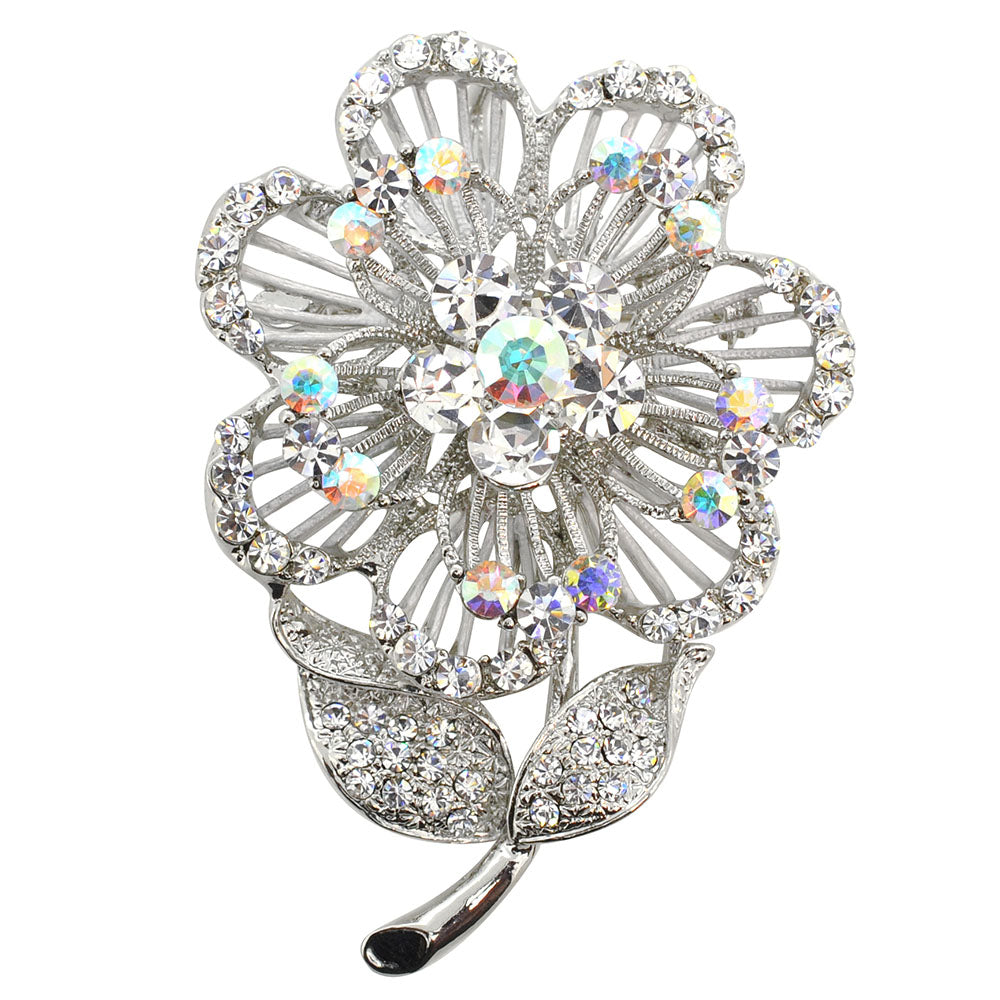 White Swarovski Crystal Flower Pin Brooch And Pendant