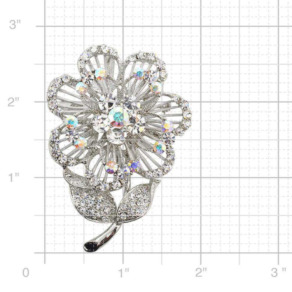 White Swarovski Crystal Flower Pin Brooch And Pendant