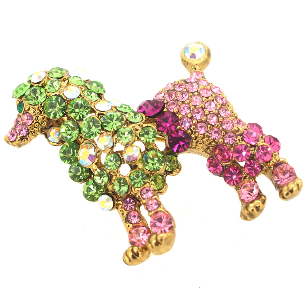 Multicolor Poodle Crystal Animal Pin Brooch