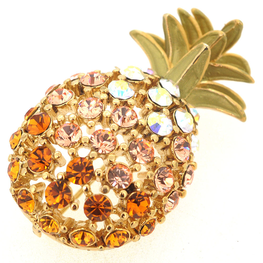 Multicolor Golden Pineapple Crystal Pin Brooch