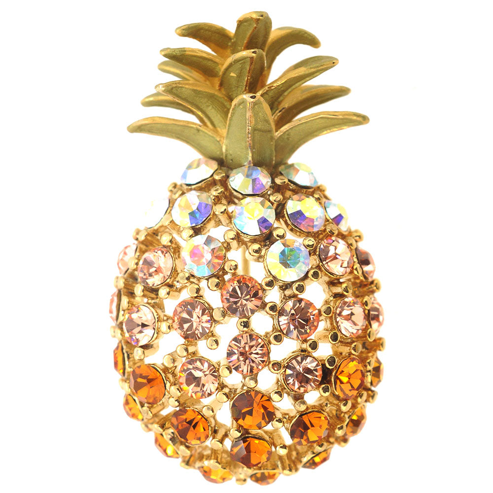 Multicolor Golden Pineapple Crystal Pin Brooch
