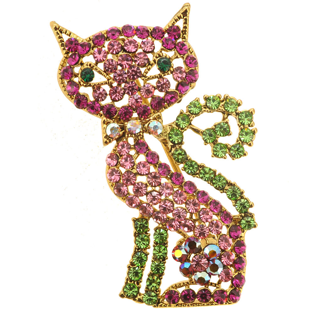 Pink Cat Kitty Crystal Pin Brooch
